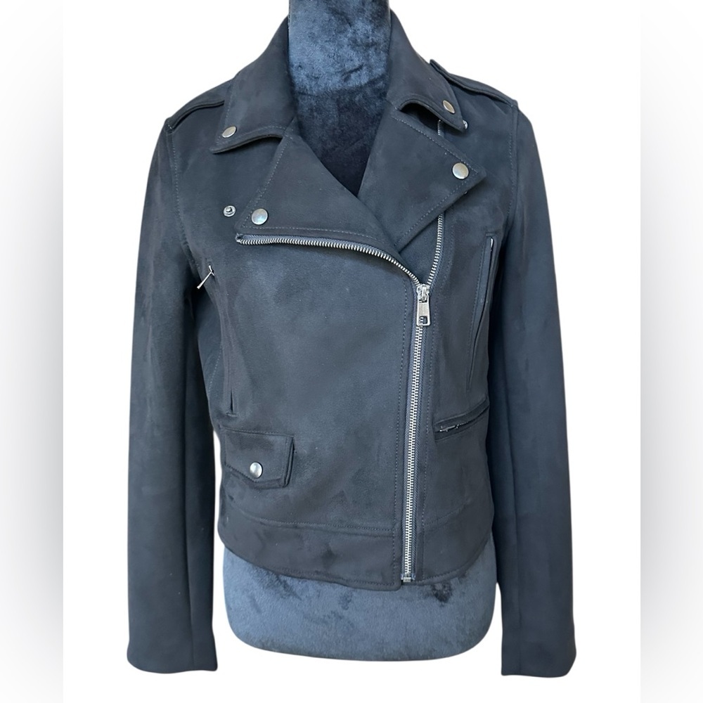 Banana Republic Women’s Moto Jacket Size S Black Faux Suede Stylish Biker Jacket